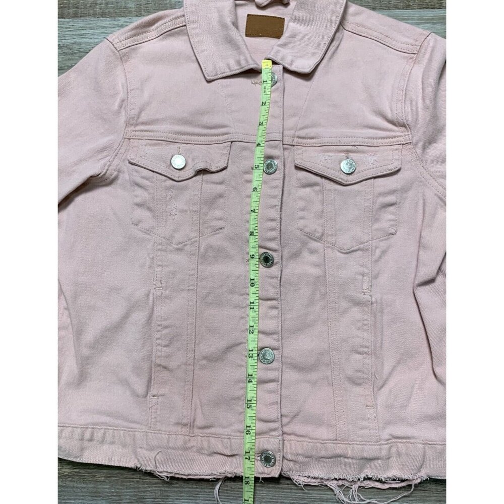 Judy Blue Womens Pink Denim Jacket Size S Distressed Hem Button Up Pockets - Picture 16 of 16